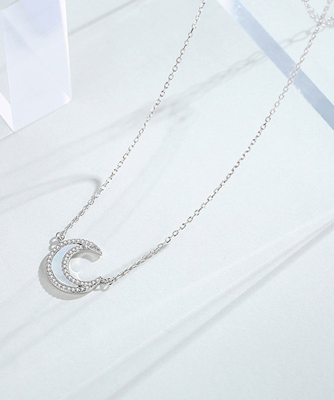Silk Sterling Silver Inlaid Moon Pendant Necklace