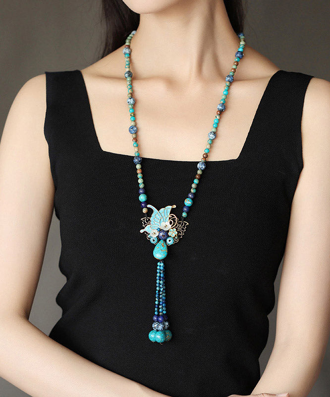Alloy Turquoise Shell Butterfly Pendant Necklace