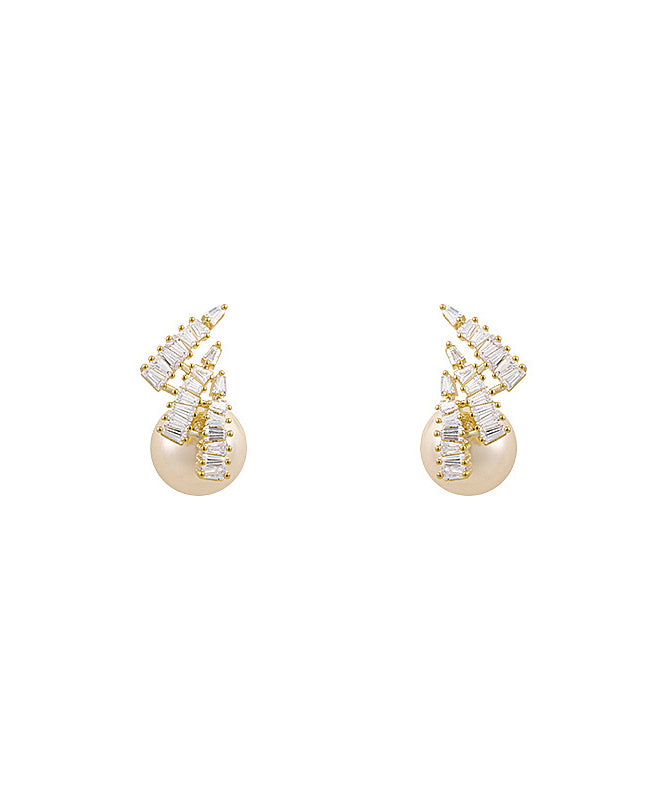 New Light Design Silver Needle Zircon Pearl Earrings