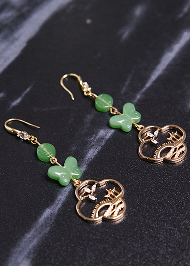 Butterfly Jade Collocation 14k Gold Drop Earrings