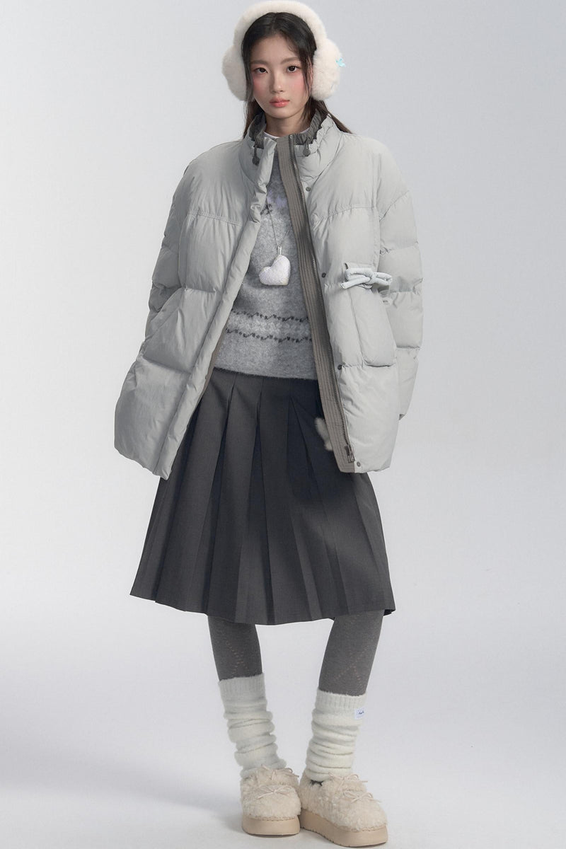 Grey Patterned Layered Knit Blouse Set-up