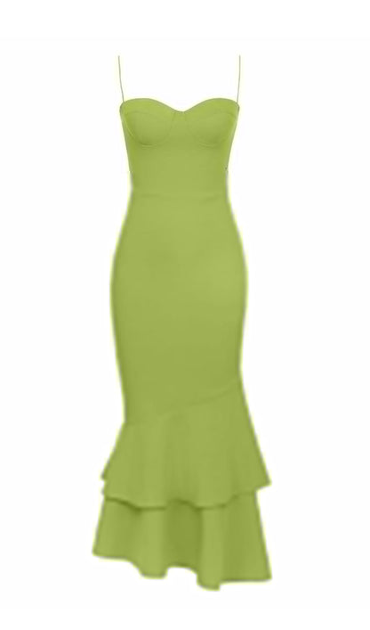 Strappy Fishtail Maxi Dress in Green