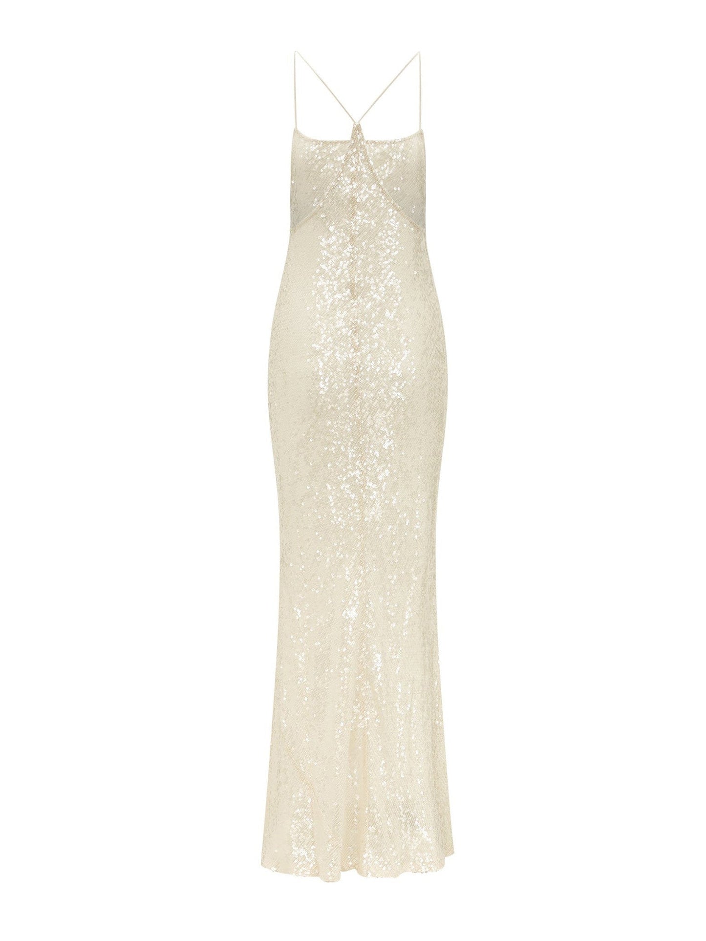 Spaghetti Strap Backless Slip Glitter Maxi Dress