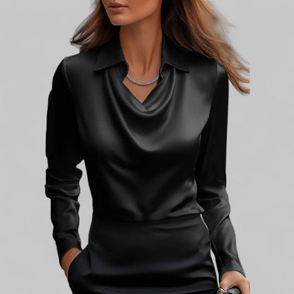 Rose | ’s Draped Neck Long Sleeve Satin Blouses