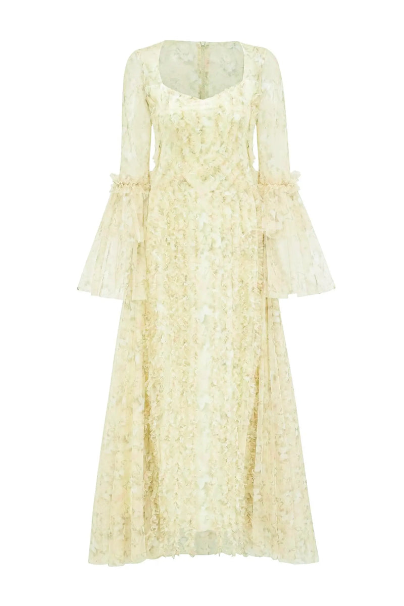 Becky Yellow Mesh Maxi Dress