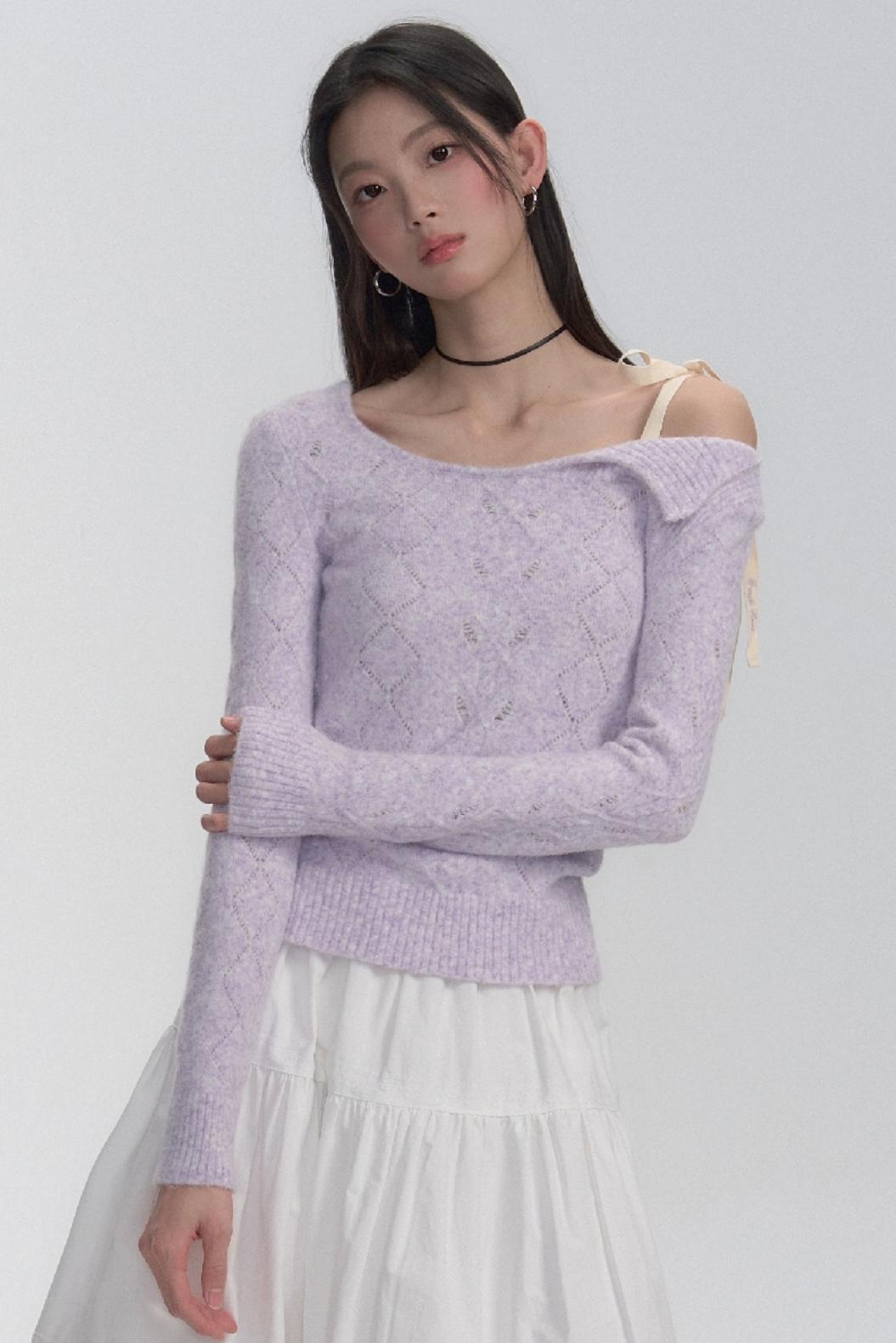 Lavender Diamond Pattern Knit Blouse