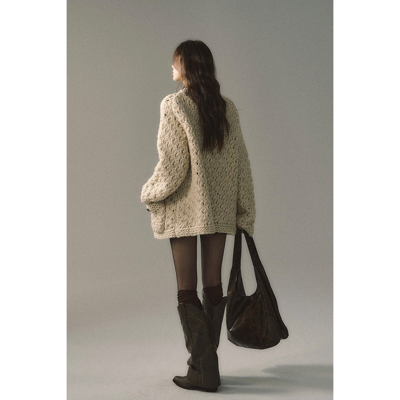 Metallic Knit Cardigan in Oatmeal