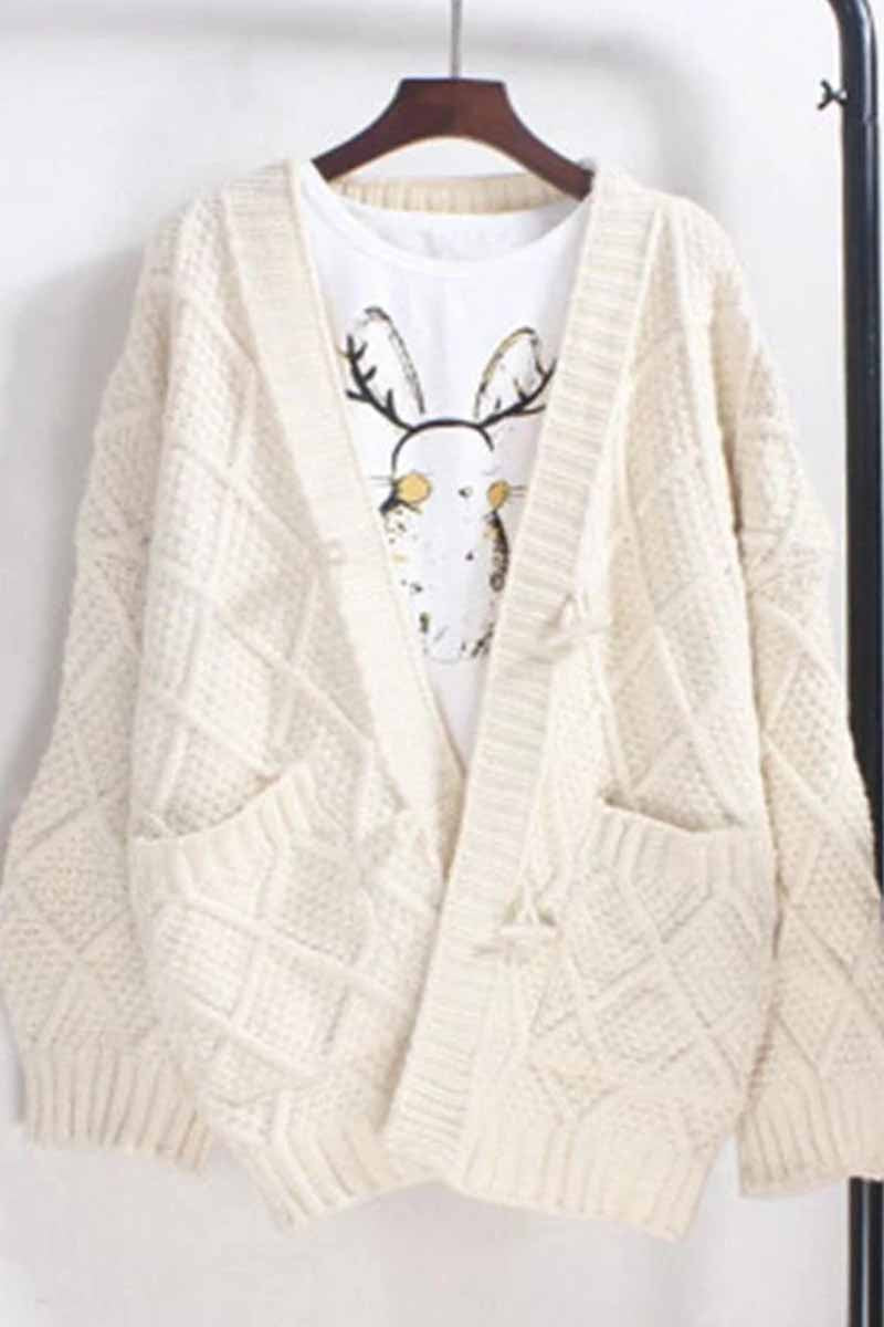 Ribbed Horn Buckle Pockets Cardigan(4 Colors)