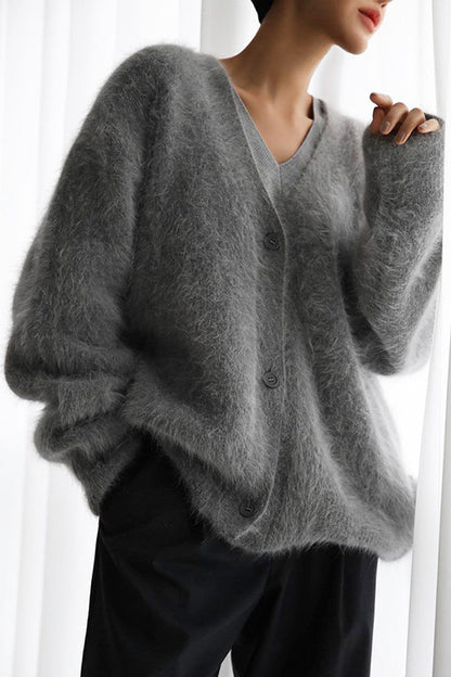 Color Loose V-neck Long-sleeved Lazy Knitted Cardigan