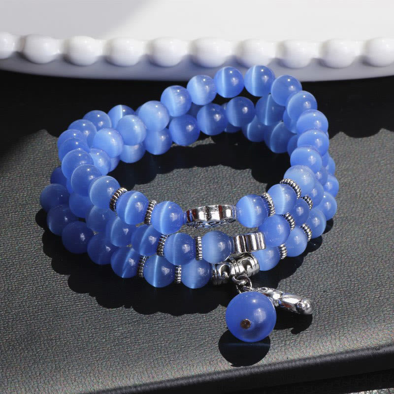 Buddha Stones Cat Eye Pixiu Support Triple Wrap Bracelet