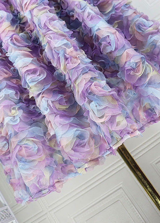 Sakura Gradient Pink Embroidered Elastic Waist Tulle Maxi Skirt