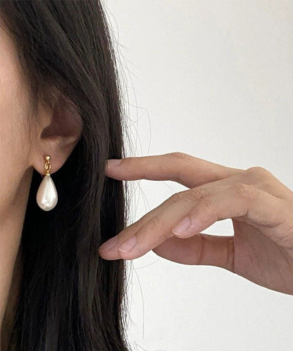 Gold Copper Alloy Pearl Water Drop Stud Earrings