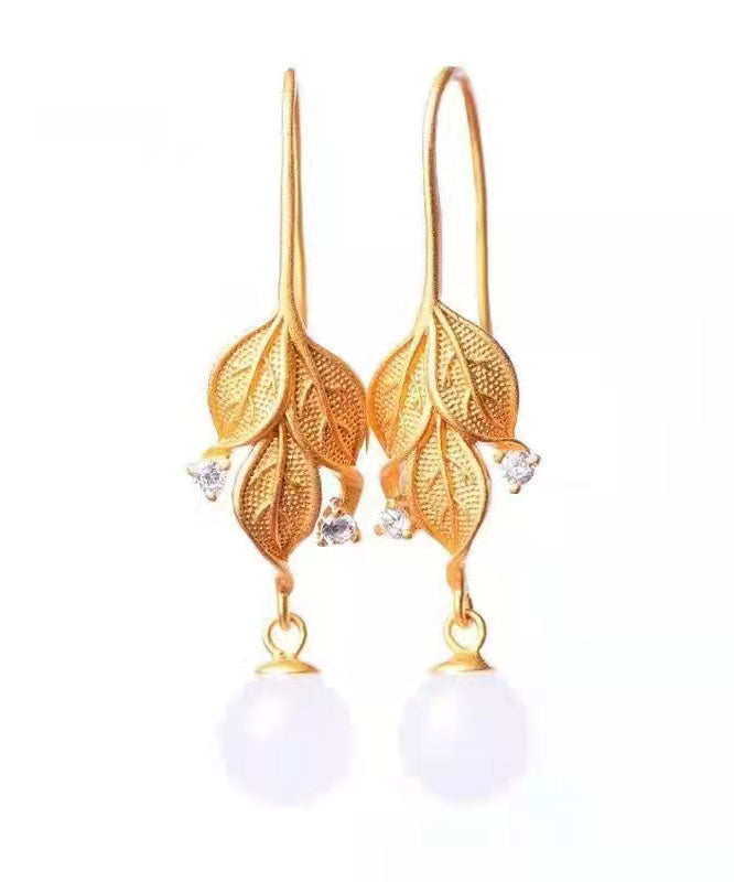 Diy Gold Sterling Silver Overgild Jade Leaf Drop Earrings
