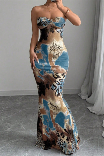 Strapless Tie Back Backless Maxi Dress