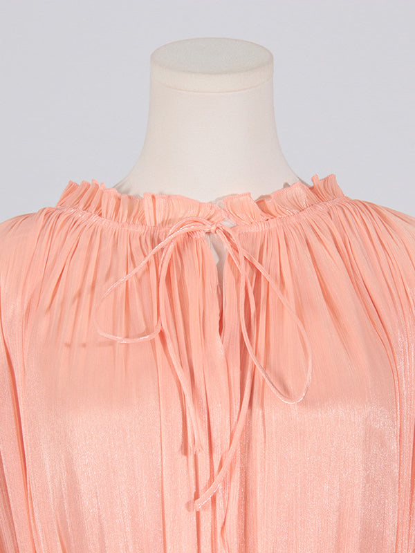 High-low Loose Pleated Split-joint Stand Collar Mini Dresses
