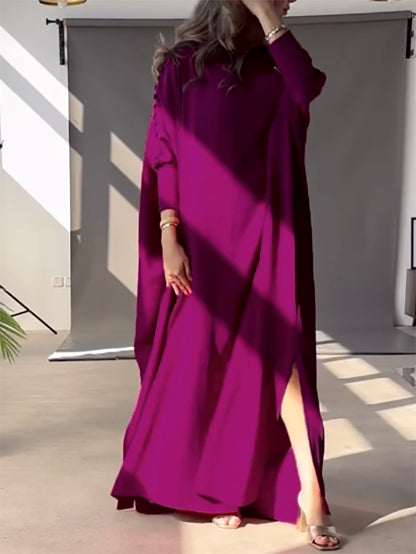 H-line Loose Buttoned Color Maxi Dresses