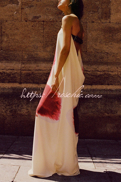 Print Strapless Backless Belt Maxi Dress