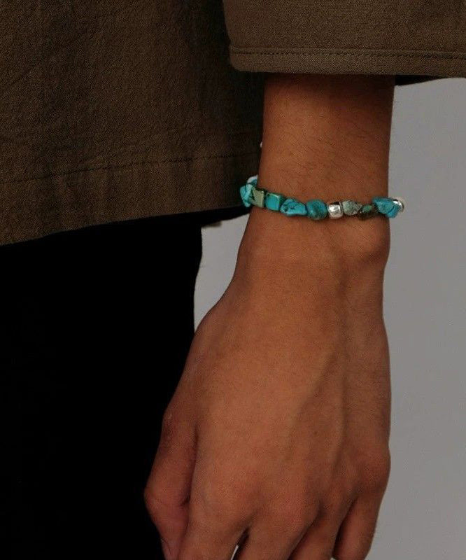 Blue Stergild Silver Turquoise Beads Chain Bracelet