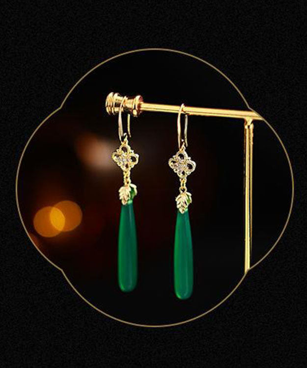 Green Agate Copper Overgild Tassle Drop Earrings