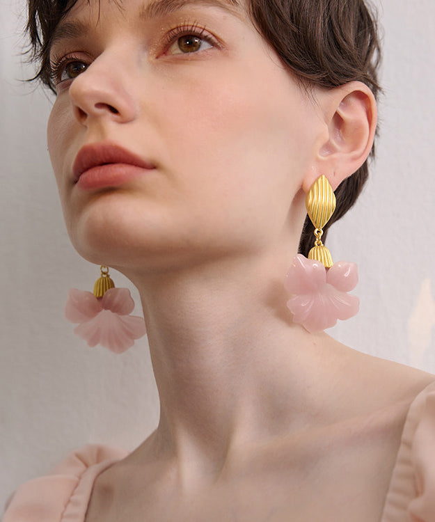 Fine Pink Exaggeration Gold Plated Drop Earrings