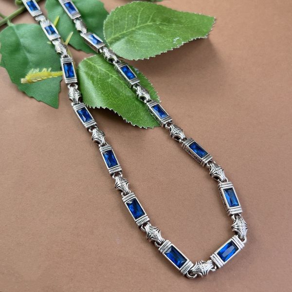 Sterling Silver Heavy Duty Turkish Style Tangleweed Zirconia Necklace