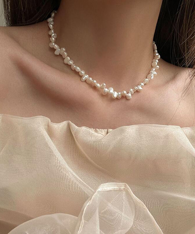 White Alloy Pearl Tassel Gratuated Bead Necklace