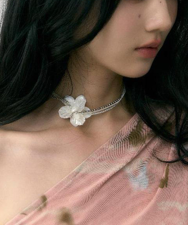 Classy White Stainless Steel Pearl Shell Multi Layer Gratuated Bead Necklace