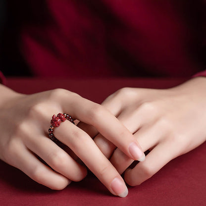 Buddha Stones Garnet Cinnabar Lucky Bead Pixiu Om Mani Padme Hum Rose Protection Ring