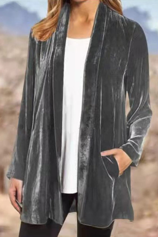 Gold Velvet Color Cardigan Blazer
