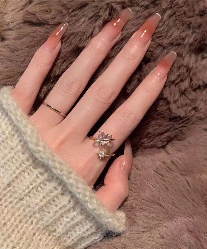 Pink Alloy Zircon Crystal Pearl Love Rings