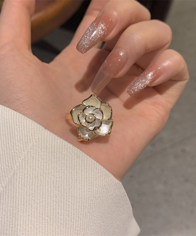 Orange Copper Pearl Camellia Rings