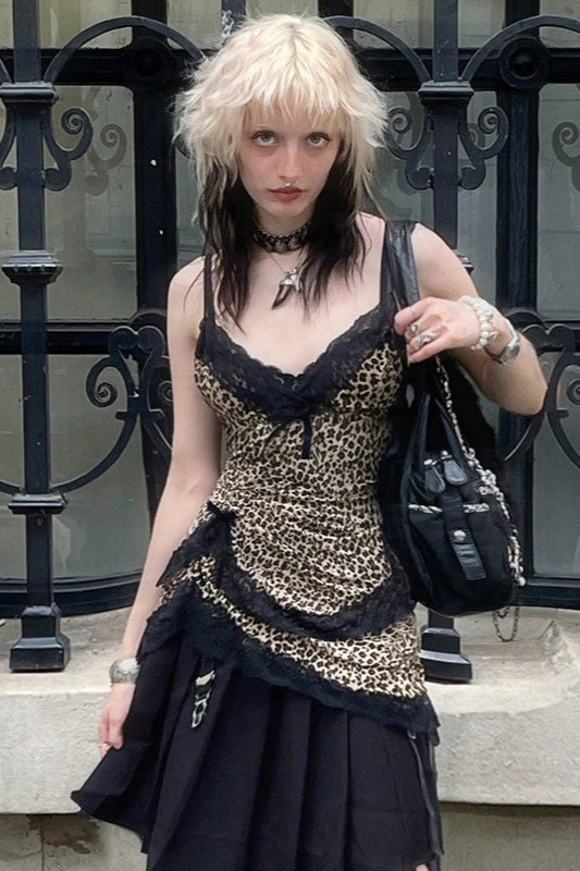 Asymmetrical Lace Leopard Print Blouse