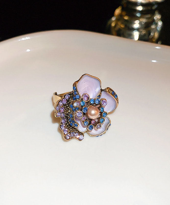 Purple Alloy Zircon Pearl Drip Glaze Stud Earrings