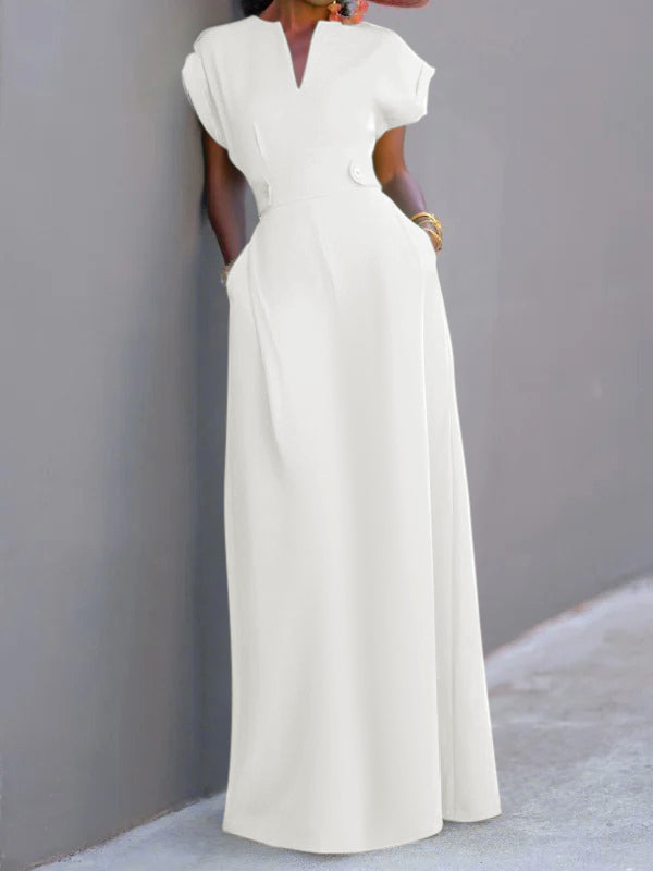 Flying Sleeves Color Split-joint V-neck Evening Dresses Maxi Dresses