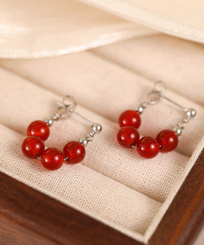 Red Copper Overgild Pomegranate Garnet Hoop Earrings