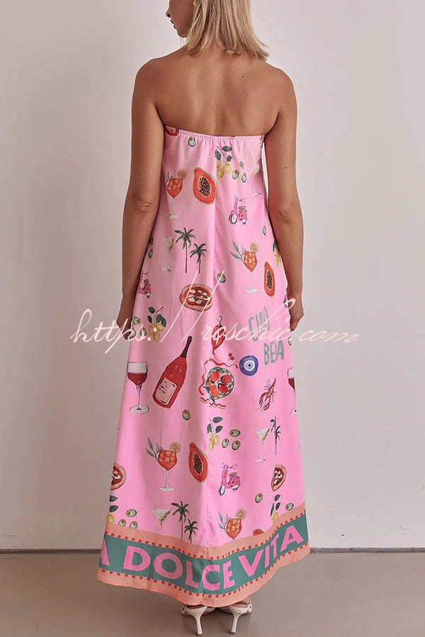 Feeling Fun Linen Blend Unique Print Off Shoulder Loose Maxi Dress