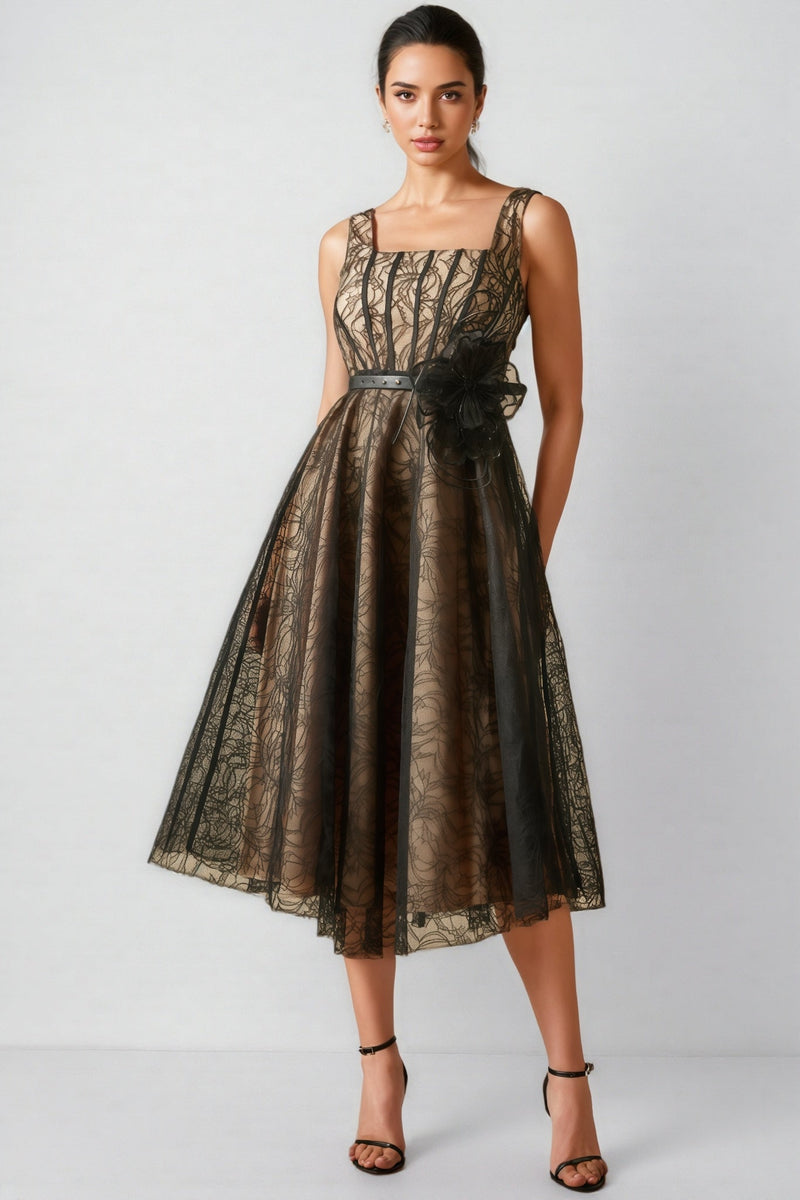 Eloise Applique Lace Overlay Midi Dress