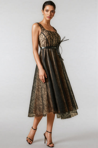 Eloise Applique Lace Overlay Midi Dress