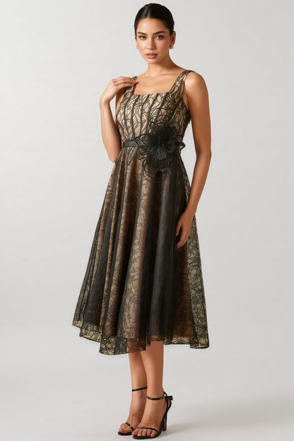 Eloise Applique Lace Overlay Midi Dress