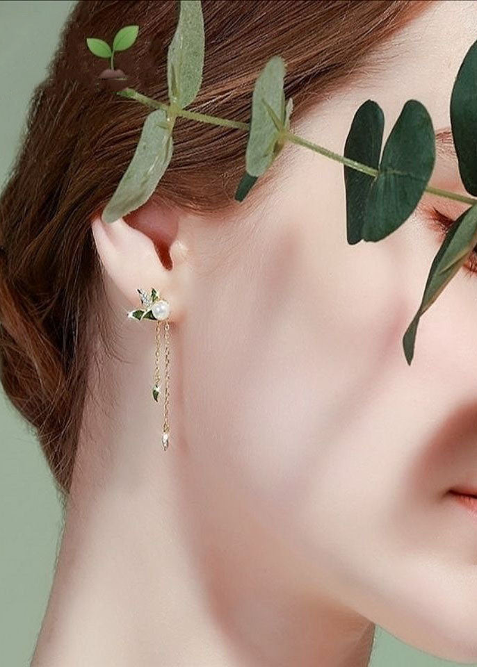 Asymmetrical Design Pearl Tassel Silver Drop Earrings