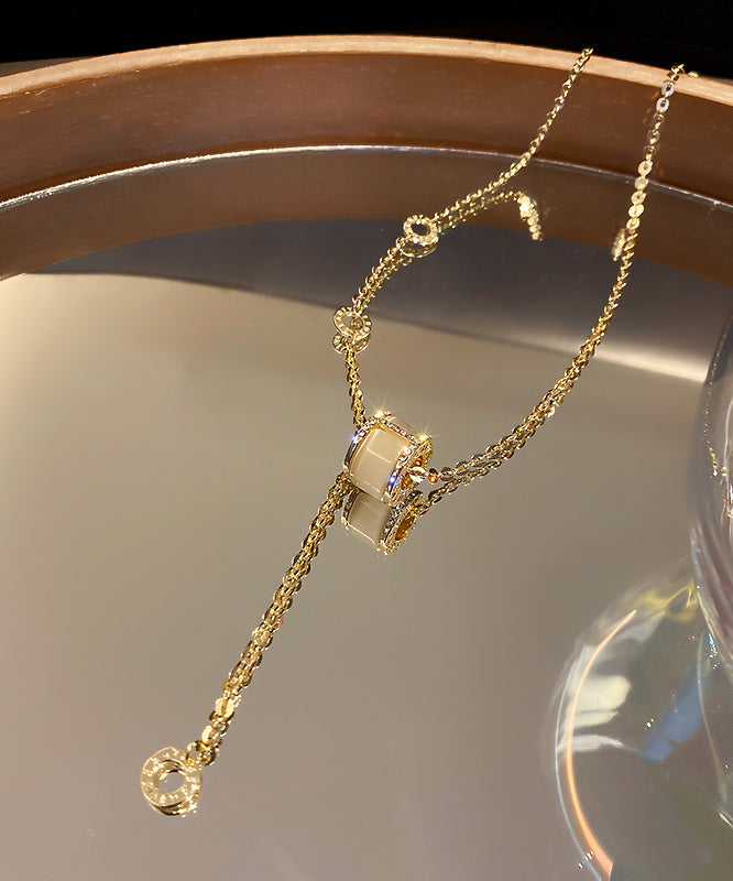 Vogue Gold Copper Alloy Zircon Cat's Eye Stone Pendant Necklace