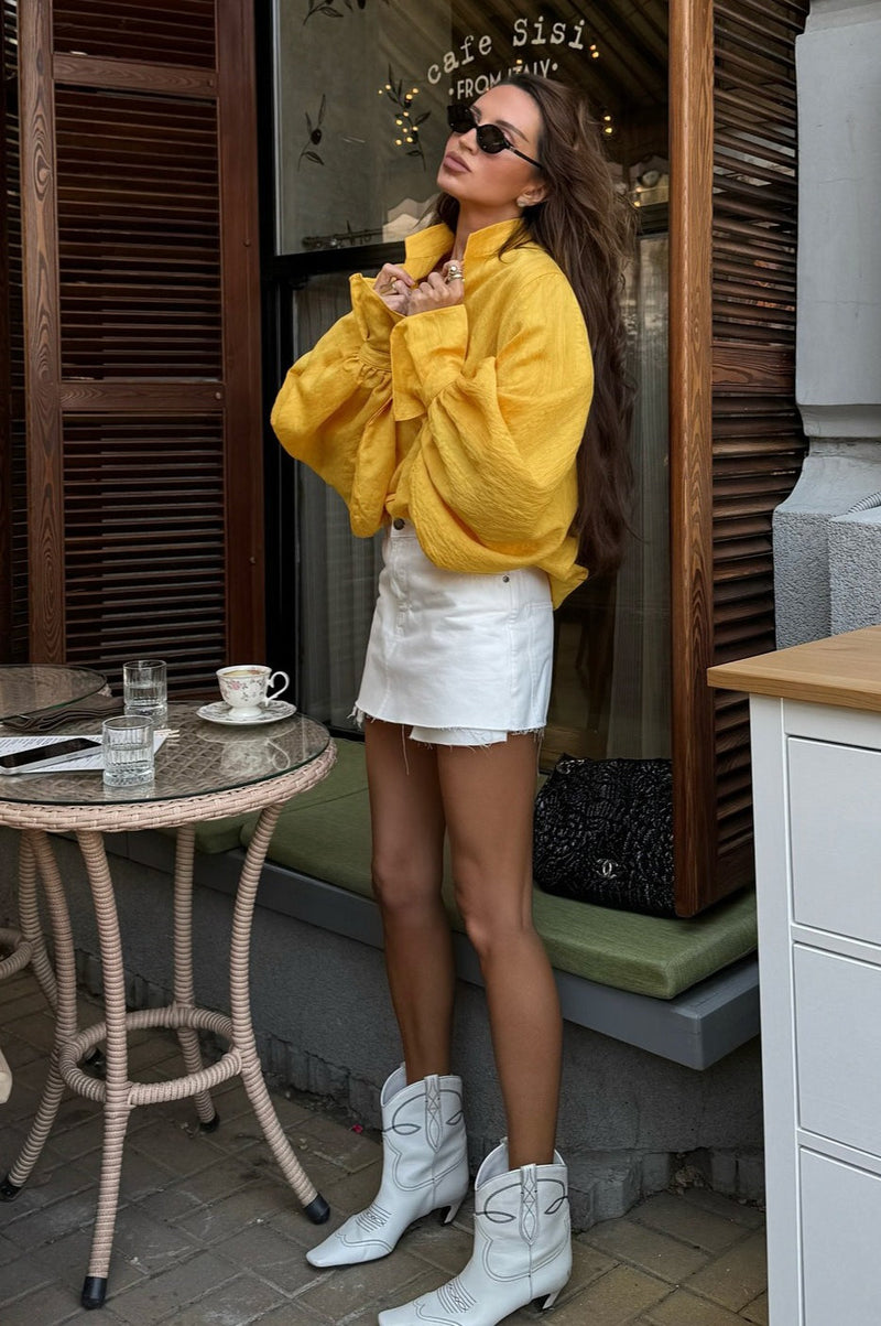 Stand-collar Loose Long-sleeve Shirt Blouse