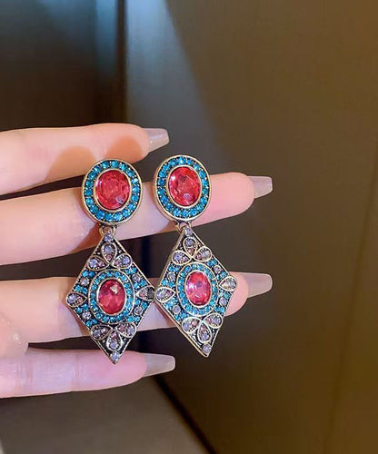 Blue Alloy Zircon Crystal Diamond Shaped Drop Earrings