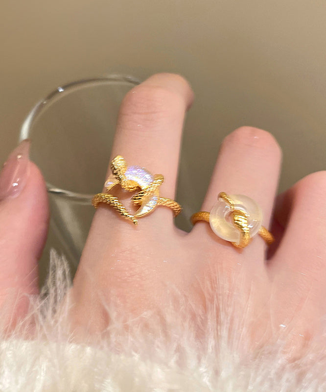 Gold Copper Alloy Safety Buckles Serpentine Rings Two-piece Set