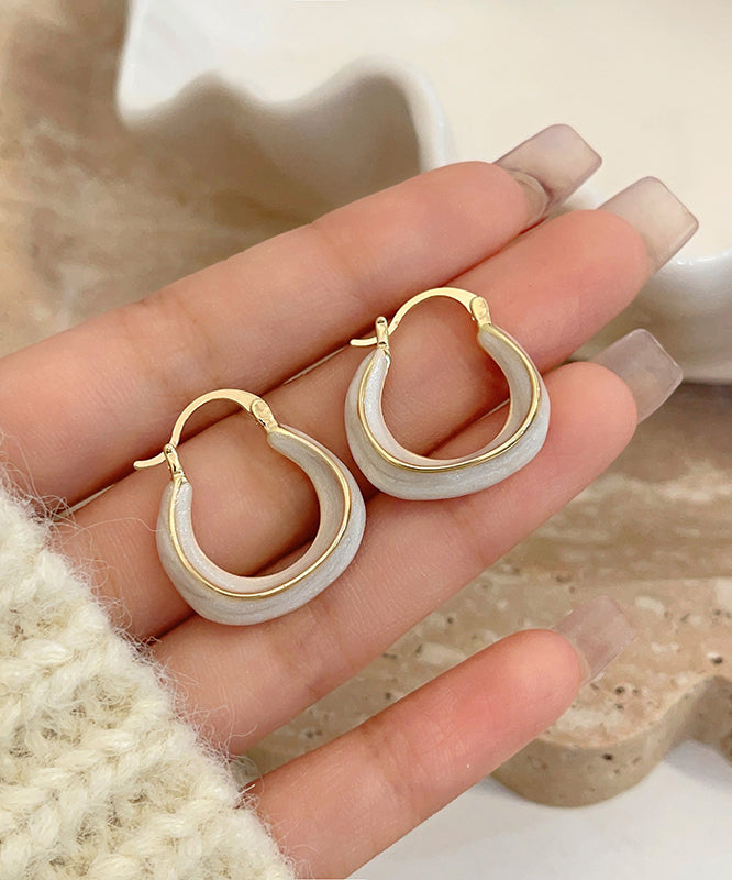 White Copper Alloy Drip Glaz Hoop Earrings