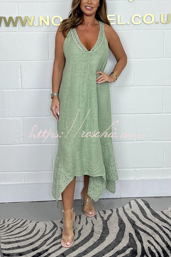 Color V-neck Sleeveless Backless Irregular Maxi Dress