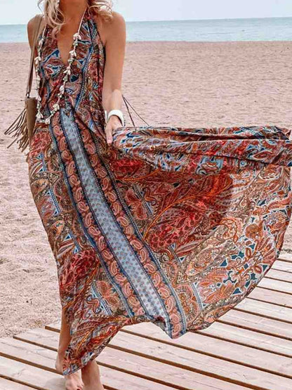 Printed V Neck Maxi Dress