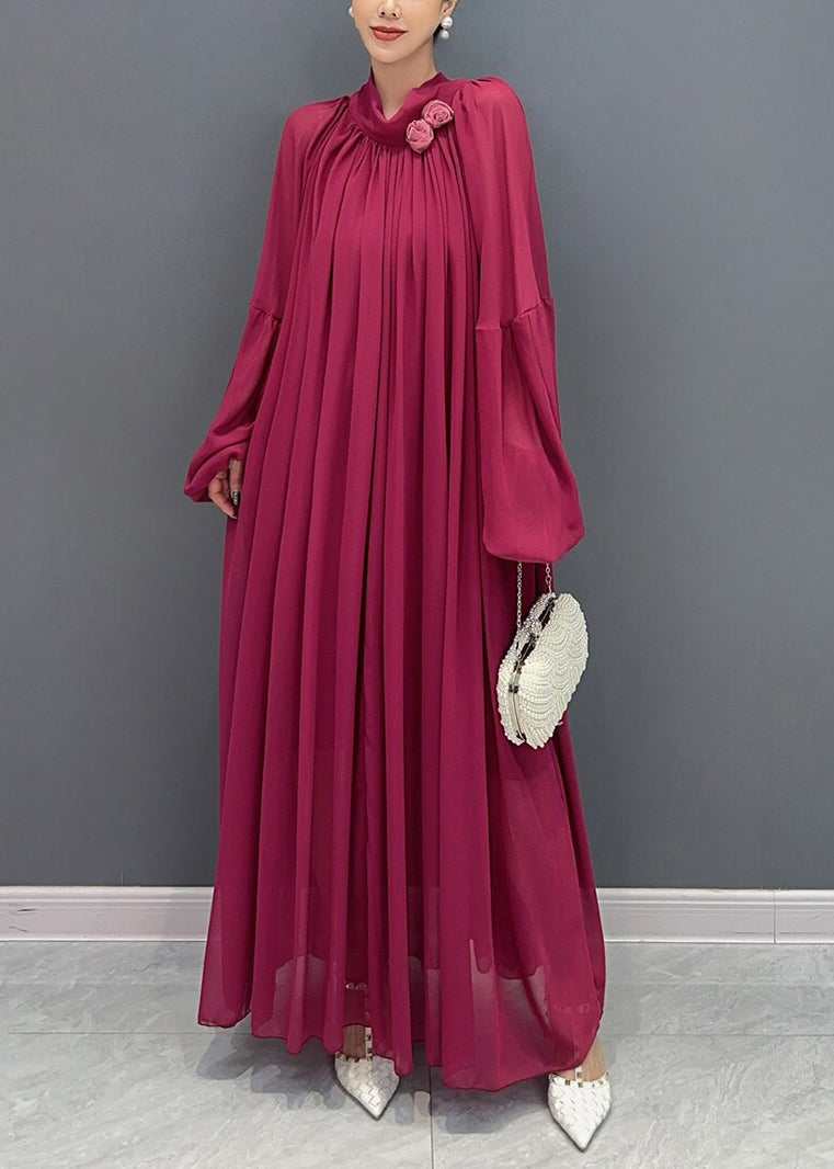 New Black Wrinkled Loose Chiffon Long Dress Fall Ao1060