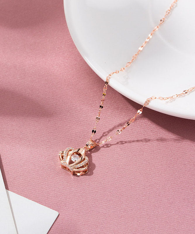 Rose Gold Copper Overgild Zircon 18k Gold Crown Pendant Necklace