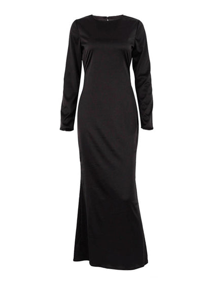 Loose Long Sleeves Color Round-neck Maxi Dresses